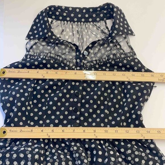 Cynthia Steffe Mesh Ruffle Dress 6 Coquette Retro Pinup Doll Polka Dot 50s Vibe - Picture 5 of 7